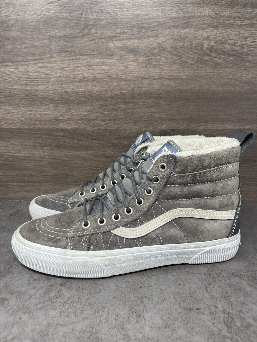 Vans Sk8 Hi MTE Scotchgard Grey Suede Sherpa Lined Mens Size 8.5 Winter Shoes